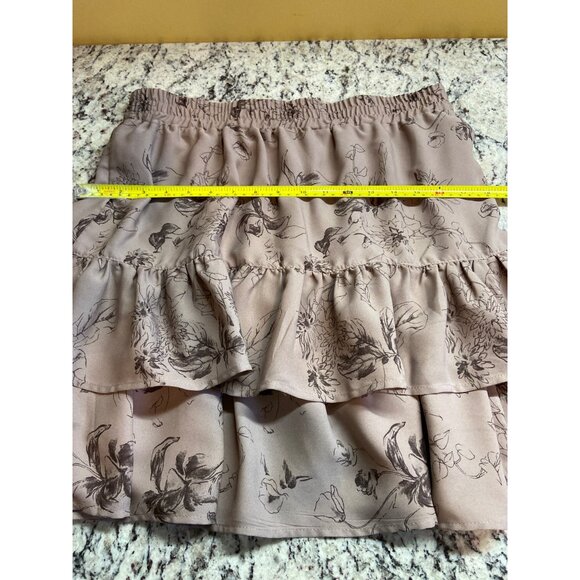 C by One Womens Mini Skirt Beige Brown Medium Ruffled Tiered Floral Y2K Boho - Picture 8 of 11